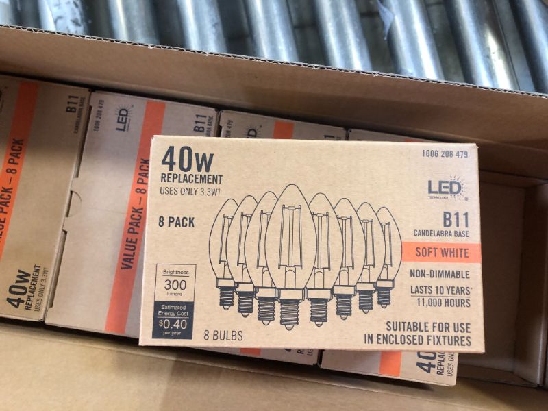 Photo 5 of 40-Watt Equivalent B11 Non-Dimmable Clear Glass Filament Vintage Edison LED Light Bulb Soft White (8-Pack) 5 BOXES (40 bulbs)
