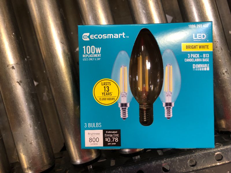 Photo 4 of 100-Watt Equivalent B13 Dimmable Blunt Tip Clear Glass Filament LED Vintage Edison Light Bulb Bright White (3-Pack) 4 BOXES (12 pk)

