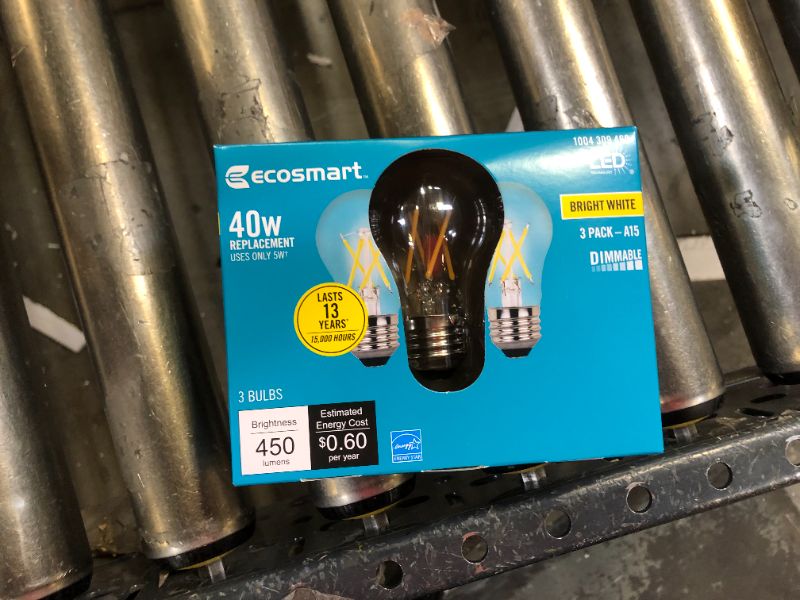 Photo 4 of 40-Watt Equivalent A15 Dimmable ENERGY STAR Clear Glass Filament Vintage Edison LED Light Bulb Bright White (3-Pack)  4 BOXES (12 PK)
