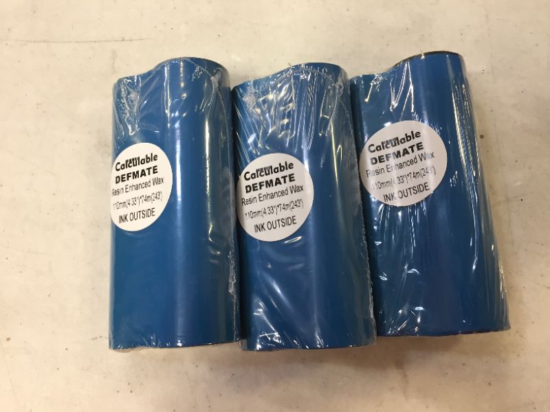 Photo 2 of DEFMATE 3 Count Pack 4.33" x 1476' Thermal Wax Ribbon Core 1" Enhanced Wax Resin for Zebra Desktop Printer S4M Z4M 105SE 105S 105SL 105SLPlus 160S S500 S600
