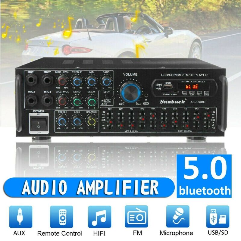 Photo 1 of 110V 2000W 2CH EQ Bluetooth Stereo Amplifier Support USB Disk SD Card F5