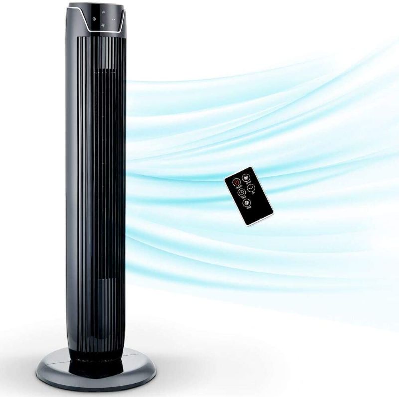 Photo 1 of Aikoper Tower Fan, Oscillating Fan with Quiet Cooling 3 Wing Mode, 3 Speed and Remote Control, up to 7h Timer, LED Display, Low Noise Whole Room Floor Fan, 36-Inch, Black
