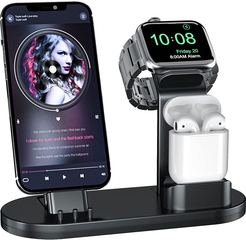 Photo 1 of OLEBR 3 in 1 Charging Stand Compatible with Apple Watch 45mm/44mm and 41mm/40mm Series 7/SE/6/5 /4/3 /2/1, AirPods Pro and Phone Series 13/12/11/X/8/7/6S/5?Original Cable Required? Black
