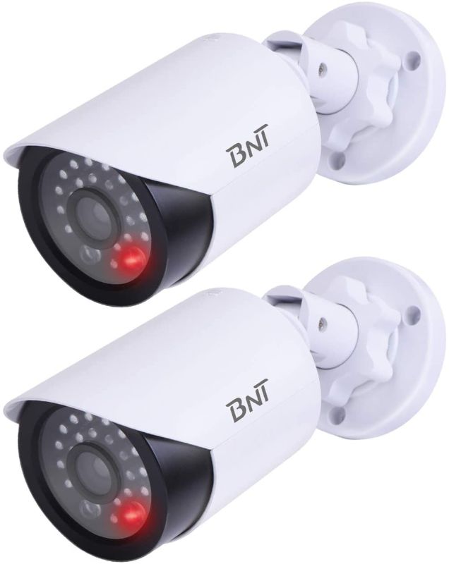 Photo 1 of BNT Dummy Fake Security Camera, with One Red LED Light at Night, for Home and Businesses Security Indoor/Outdoor (2 Pack, White)

