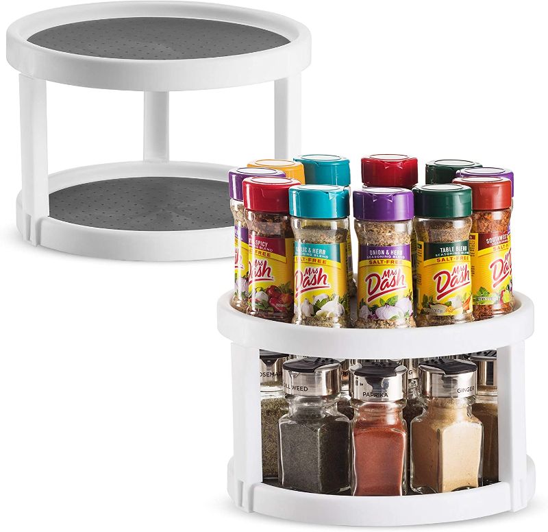 Photo 1 of 2 Pack Non Skid Lazy Susan Turntable Cabinet Organizer - 2 Tier 360 Degree Rotating Spice Rack - 10 Inch Spinning Carasoul Pantry, Kitchen, Countertop, Vanity Display Stand White / Gray
