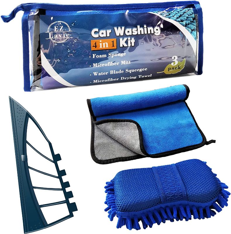 Photo 1 of 
Microfiber Car Wash Mitt Sponge, Car Cleaning 5 in 1 Kit, Microfiber Gloves Towels Pollishing Cloth and Sponge Squeegee with Storage Bag, All Blue