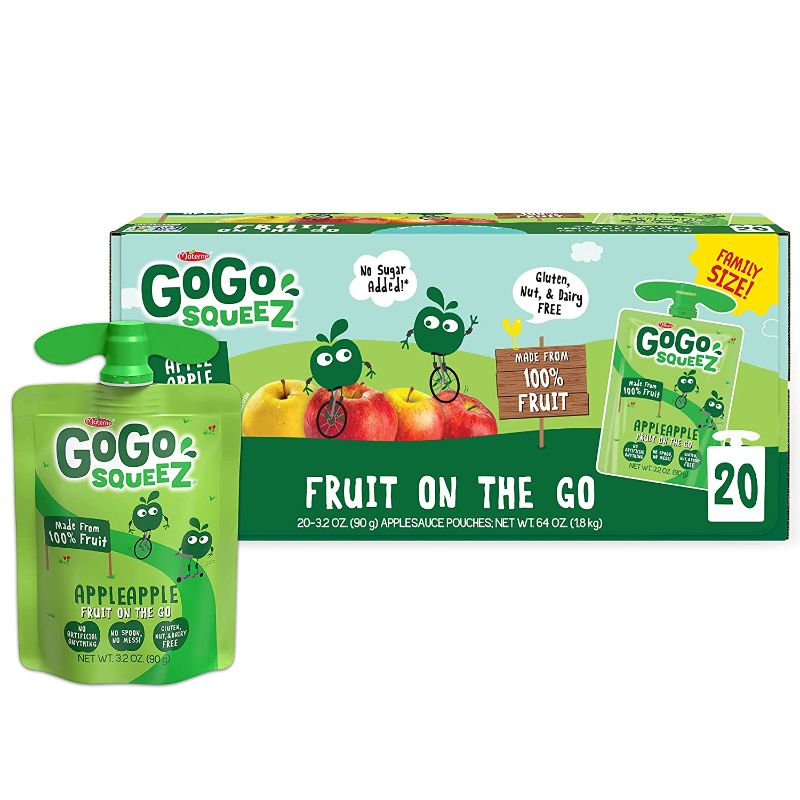 Photo 1 of GoGo squeeZ Fruit on the Go, Apple Apple, 3.2 oz. (20 Pouches) - Tasty Kids Applesauce Snacks Made from Apples - Gluten Free Snacks for Kids--fabric sealed  best by 11-30-2021