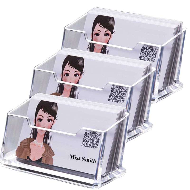 Photo 1 of Clear Acrylic Business Card Case Holder Container Countertop Stand Organizer for Office Table Desktop Storage (1 Tier 3 Pack)