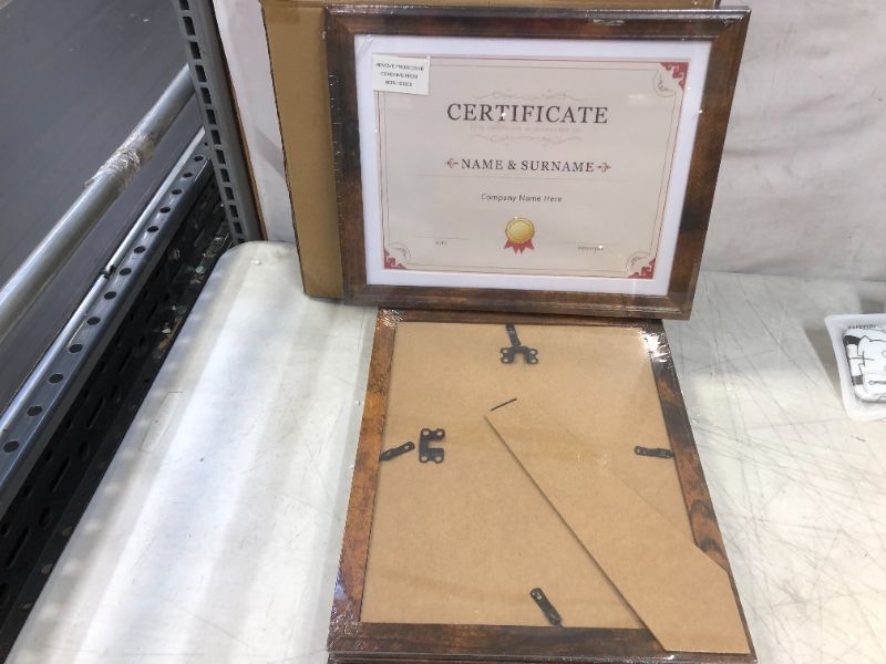 Photo 3 of  8.5x11 Certificate Frames Set of 5, Picture Frame with Mat to Display 8.5 by 11 Diploma Awards Documents for Wall Tabletop, Brown