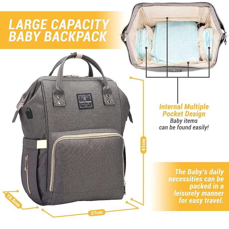 Photo 1 of ComfyDegree Diaper Bag Backpack with Bottle Warmer Technology | Multi-Function Travel Bag with Washable Changing Pad, Stroller Straps and USB Cord