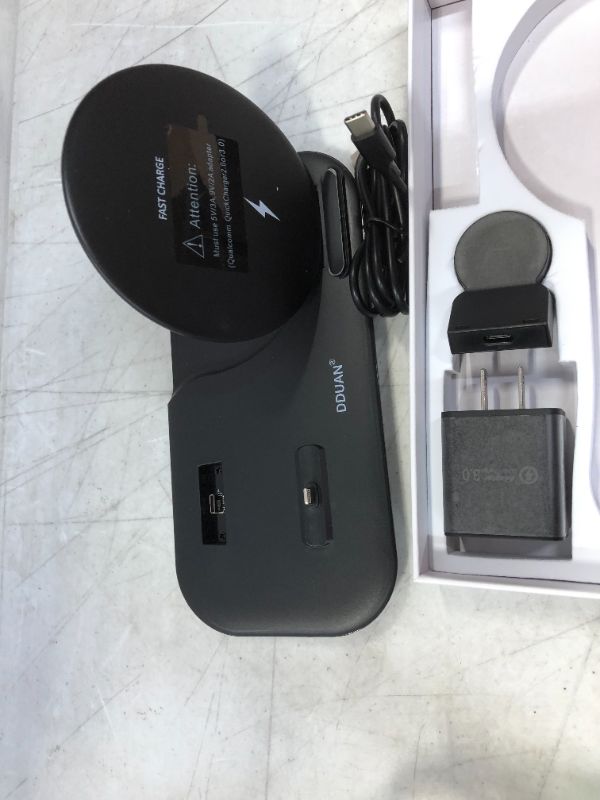 Photo 2 of DDUAN Wireless Charger, 3 in 1 Qi Fast Charging Station Dock Compatible for Apple Watch, AirPods Pro/1/2, Charging Stand for iPhone 12/11/Pro/Max/XR/XS/XS