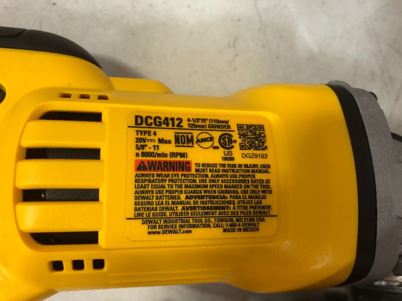 Photo 2 of Dewalt DCG412B 20V MAX* Lithium Ion 4-1/2” grinder