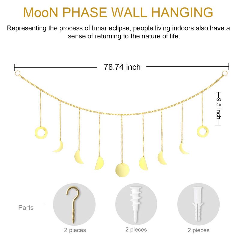 Photo 1 of ONEPENG Moon Phase Wall Decorations,Bohemian Wall Decor, Moon Phase Wall Hanging Garland with Gold Shining Chainsfor Home, Fireplace, Window, Bedroom,...