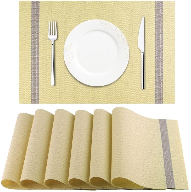 Photo 1 of Artand Placemats, Woven Crossweave placemat for dining table set of 6 (beige-lines)