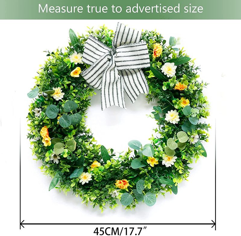 Photo 1 of Artificial Green Leaves Wreath, Boxwood Wreaths for Outdoor/Indoor-Rustic Home Decor for Front, Door, Wall, Window, Wedding, 17.7Inch/45CM.