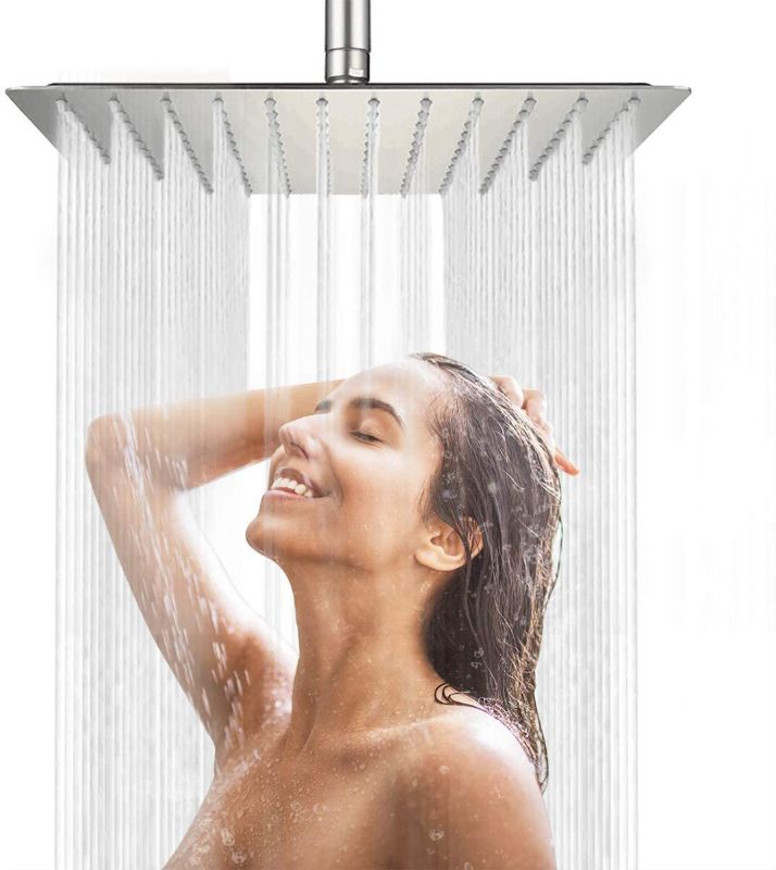 Photo 1 of AWARA 12 Inch Rain Shower Head, High Pressure Rainfall Square Shower Head, Ultra Thin 304 Stainless Steel Large Shower Head Brushed Nickel, Full Body Coverage Modern Waterfall Shower Head for Bathroom
