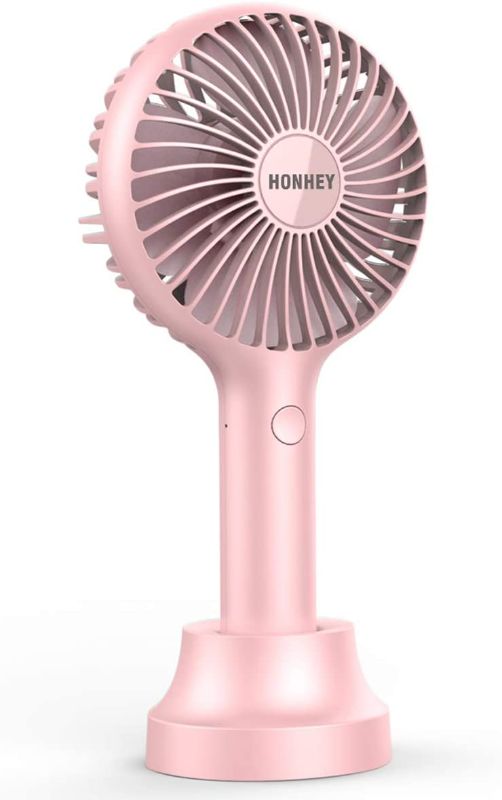 Photo 1 of HonHey Handheld Fan Portable, Mini Hand Held Fan with USB Rechargeable Battery, 3 Speed Personal Desk Table Fan with Base, 8-12 Hours Operated Small Makeup Eyelash Fan for Women Girls Kids Outdoor
