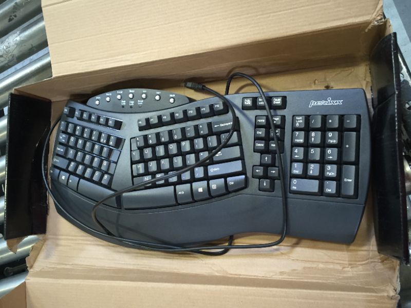 Photo 1 of Perixx Periduo-505, Wired USB Ergonomic Split Keyboard and Vertical Mouse Combo with Adjustable Palm Rest and Short Tactical Membrane Keys, US English Layout
