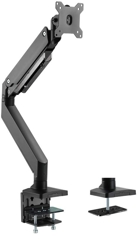 Photo 1 of WALI Single Monitor Gas Spring Desk Mount Heavy Duty Aluminum Fully Adjustable Fit Screen up to 35 inch, 33 lbs. VESA 75 and 100 (GSM001XL), Black
