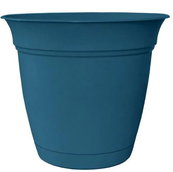 Photo 1 of Belle 20 in. Dia. Peacock Blue Plastic Planter with Attached Saucer DIRTY
