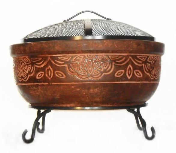 Photo 1 of 20 in. Clay Fire Pit with Iron Stand (Scroll)
