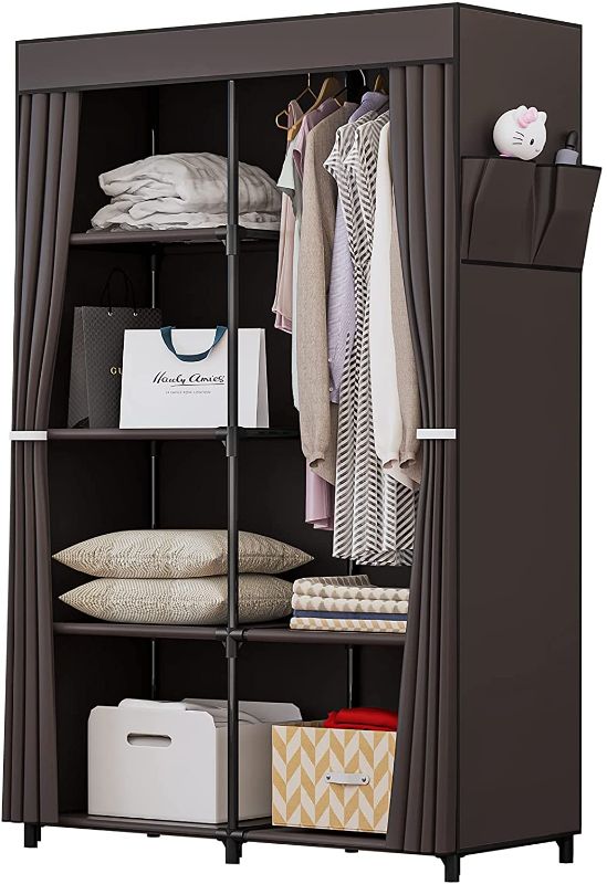 Photo 1 of 34 Inch Portable Wardrobe Closet Clothes Organizer with Metal Shelves and Dustproof Non-Woven Fabric (Coffee)