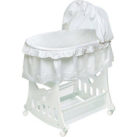 Photo 1 of Badger Basket Badger Basket Bassinet-n-Cradle with Toy Box Base, White Batiste