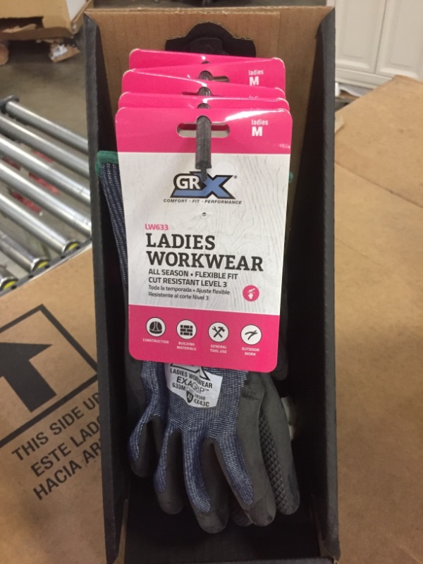 Photo 2 of 5 PAIRS GRX Medium Ladies Workwear Cut Resistant Level 3 Eco-Latex Gloves
