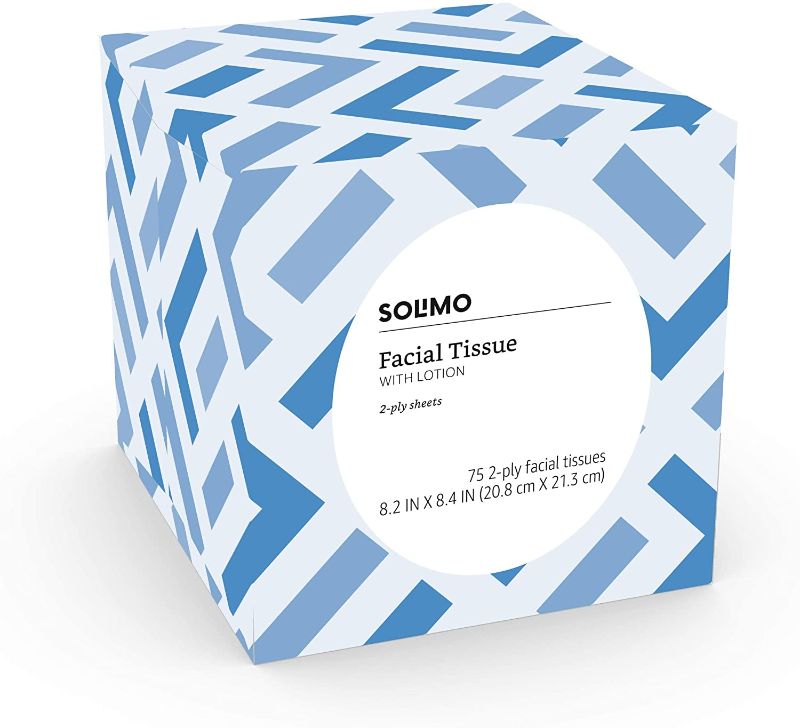 Photo 1 of 18 COUNT Amazon Brand - Solimo Ultra Facial Tissue with Lotion, 75 count
