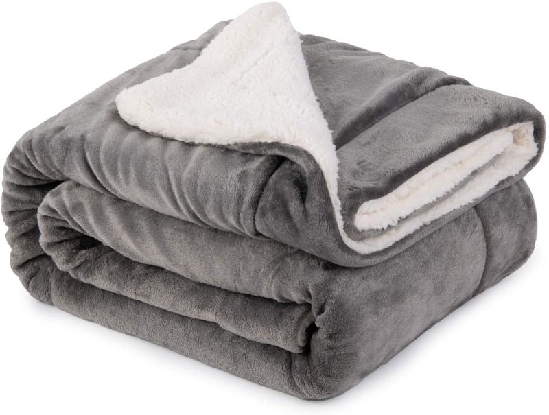 Photo 1 of Bedsure Sherpa Fleece Throw Blanket for Couch - Grey Thick Fuzzy Warm Soft Blankets and Throws for Sofa, 50x60 Inches
