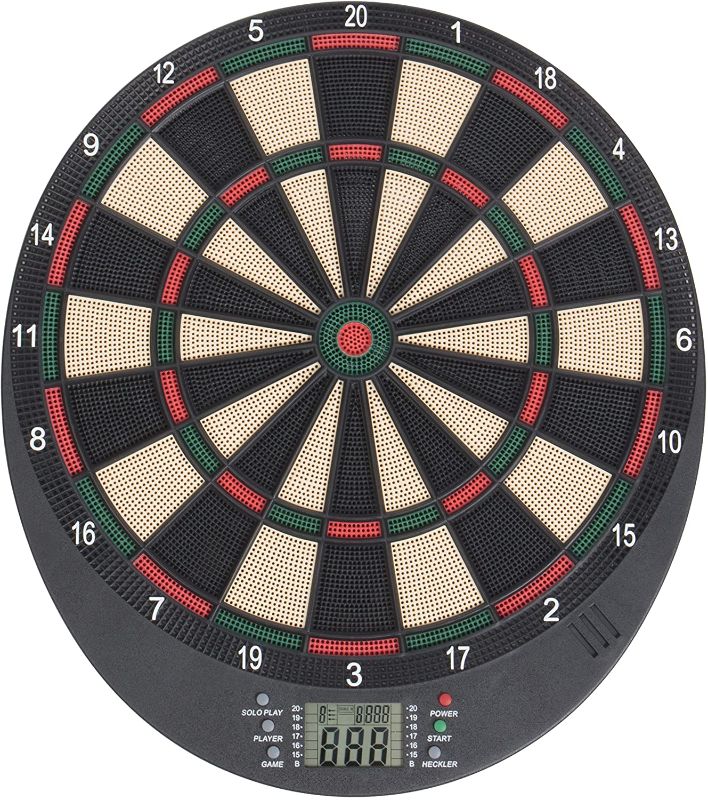 Photo 1 of Arachnid Lightweight Electronic Dartboard with LCD Scoring Displays, Heckler Feature, 8-Player Scoring and 21 Games with 65 Variations , Black, 18.5L x 17.5W x 6.75D in.
