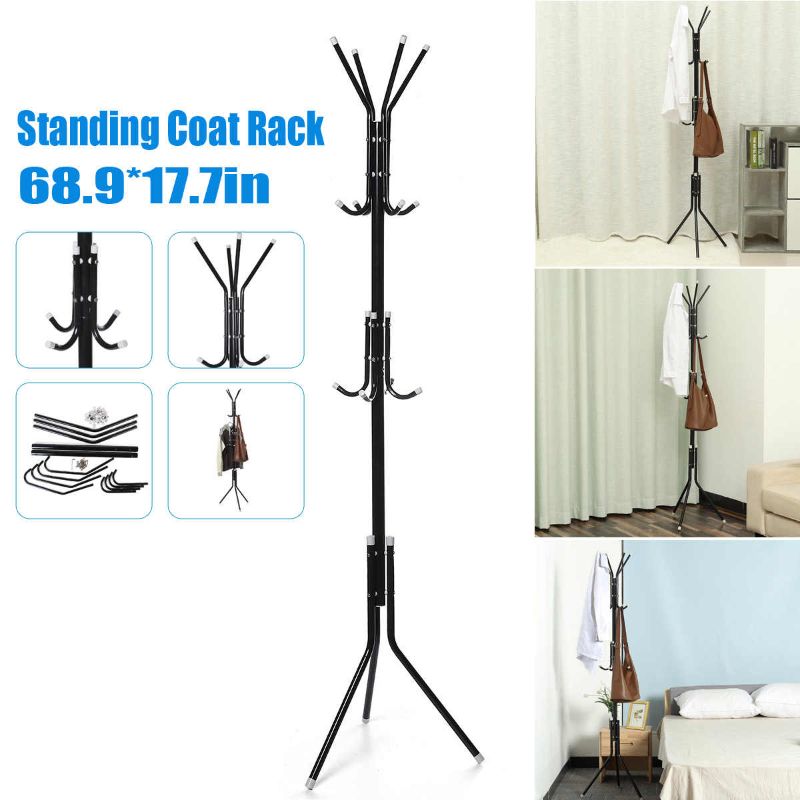 Photo 1 of 12 Hooks Metal Stand Coat Rack 175CM Adult Tree Hat Jacket Umbrella Cloth Hanger Holder Storage Rack Living Room Furniture
