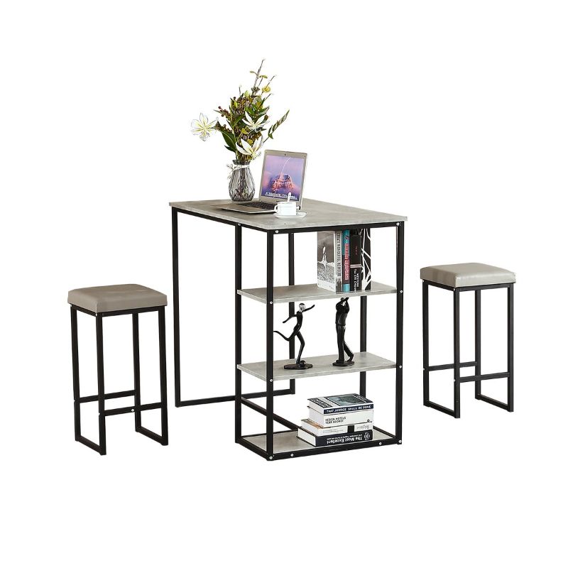 Photo 1 of Woodyhome 3 Piece Counter Height Dining Bar Table Set w/2 Stools&Storage Shelves
