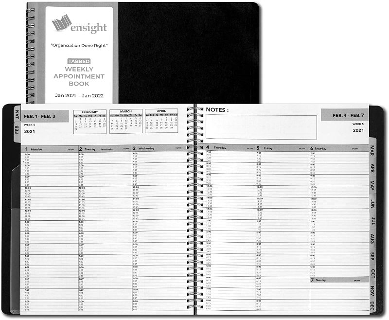 Photo 1 of 2021 Black ensight Tabbed Appointment Book & Planner 8.5 x 11 inches, Daily Hourly Weekly Planner, Calendar and Schedule Book 15-Minute Slots, Durable Fastening, Business and Personal Planner 2PK
