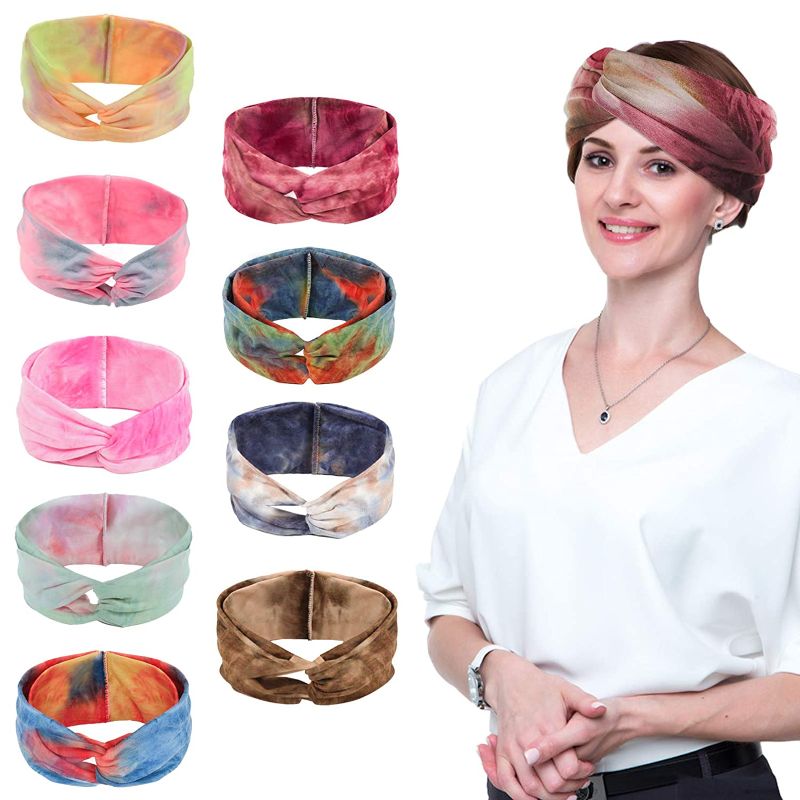 Photo 1 of HEETA 9-Pack Fashion Headbands for Women, Bohemia Style Comfort Cotton Hair Band for Yoga Fitness Daily, Thick Cross Hair Accessories Design for Girls
