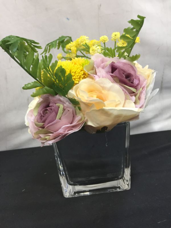 Photo 1 of Billibobbi, Artificial Flowers with Vase, Fake Babysbreath Rose with Silver Vase, Faux Flower Arrangements for Home Decor, Silver, Small
