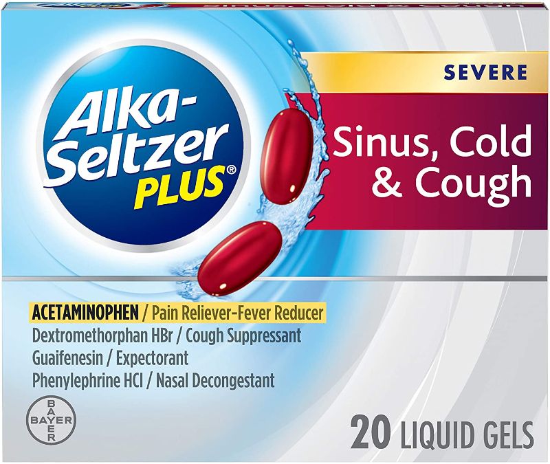 Photo 1 of 3 packs of Alka-Seltzer Plus Severe Sinus, Cold & Cough Liquid Gels, 20 Count 06/2021
