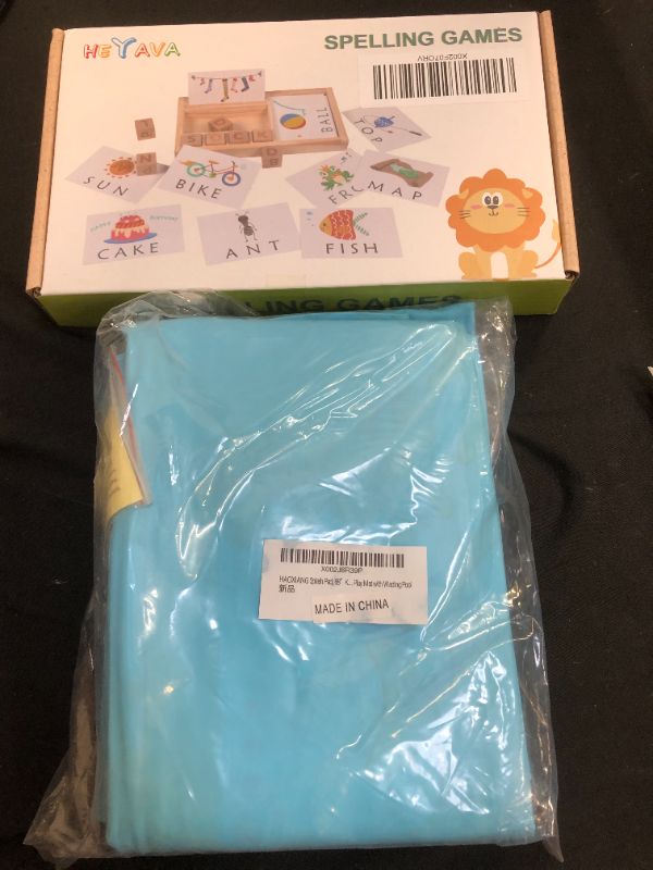 Photo 3 of 2 items HEY AVA 3 in 1 Spelling Games-Letter Matching Card Games-Preschool Learning Toys,Help Develops Alphabet Words Spelling Skills Letter Block and 3-in-1 Splash Pad Water Toy Sprinkler Mat Pool for Kids Toddlers 68" Outdoor Toys Kiddie Baby Swimming P