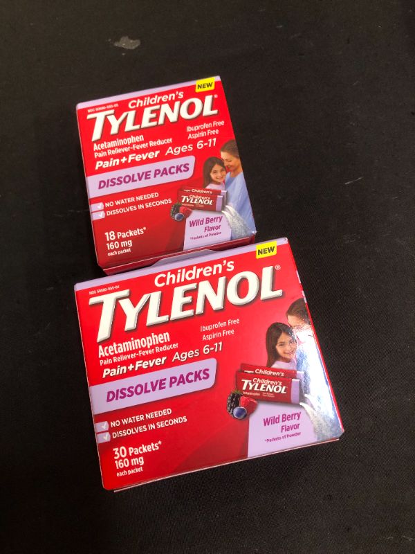 Photo 2 of Children's Tylenol Dissolve Powder Packets 30 and 18 pack Exp 12/2021
