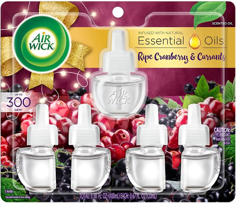 Photo 1 of Air Wick Plug in Scented Oil 5 Refills, Ripe Cranberry And Currants, Fall scent, Fall spray, (5x0.67oz), Essential Oils, Air Freshener, Packaging May Vary
