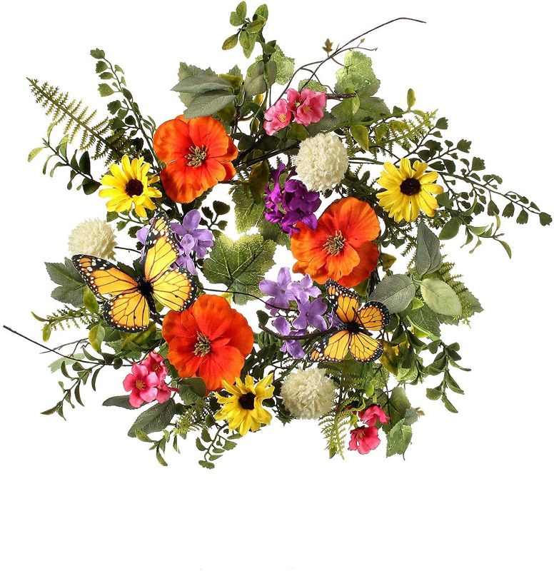 Photo 1 of 15" Articial Summer Garden Flowers with Butterfly Wreath
