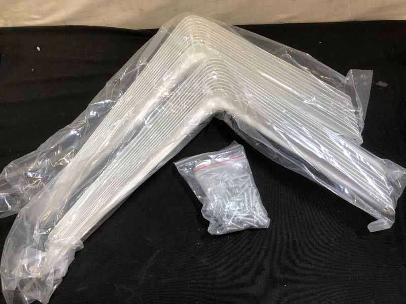 Photo 1 of 20 Pack Shelf Brackets 12 Inches White, Heavy Duty Steel Metal L Brackets for Shelves, J Brackets Wall Angel Corner Brace for Wood Board
