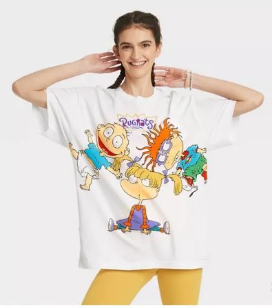 Photo 2 of Women's Rugrats Short Sleeve Oversized Graphic T-Shirt - White size S/M