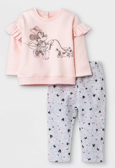 Photo 1 of Baby Girls' 2pc Minnie Mouse Long Sleeve Fleece Pullover and Jogger Set - Light Pink size 0-3m
