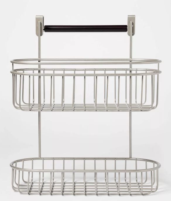 Photo 1 of 2-Tier Over the Cabinet Hanging storage Caddy with Towel Bar Nickel - Threshold™
