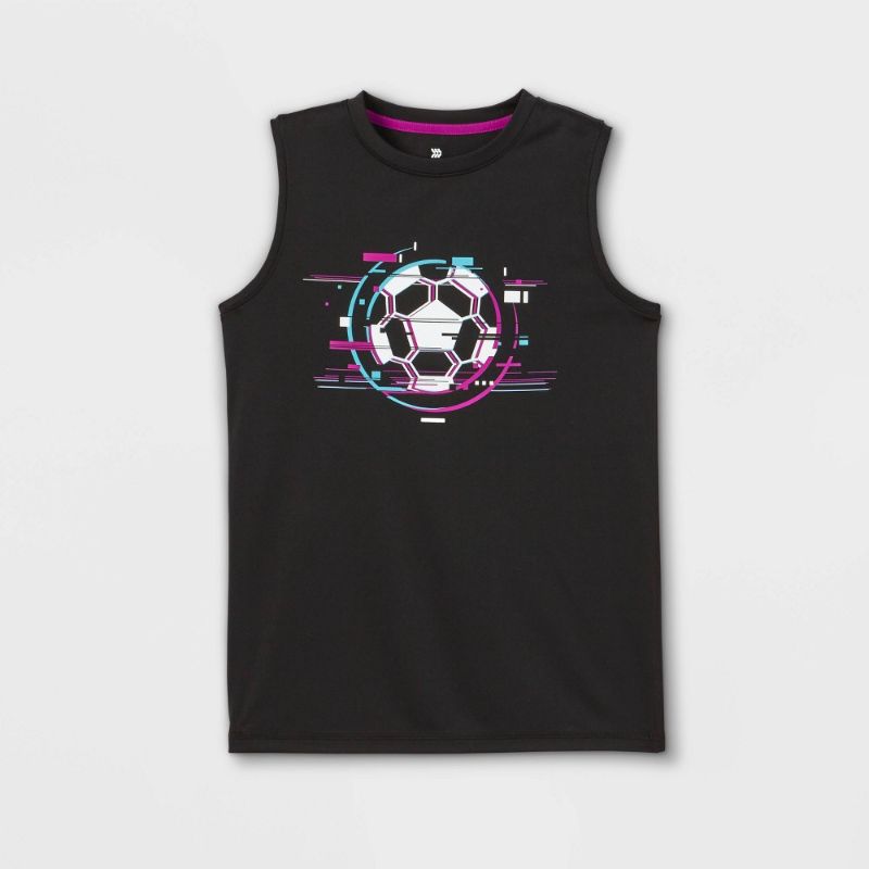 Photo 1 of Boys' Sleeveless Soccer Graphic T-Shirt - All in Motion™ Black size S (2 pack)