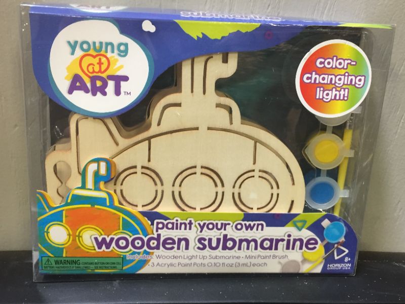 Photo 1 of young@ART Paint your own Wooden Submarine (2 pack) includes Wooden light up submarine, Mini brush, and 3 paints