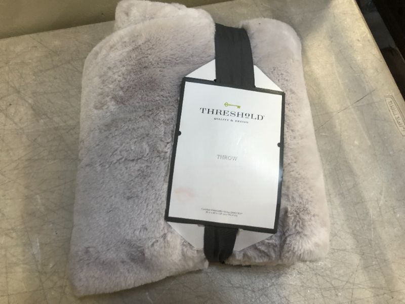 Photo 2 of 50"x60" Faux Rabbit Fur Throw Blanket Light Gray - Threshold
