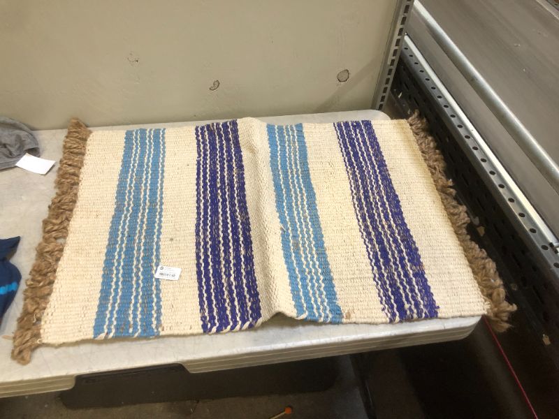 Photo 2 of 34" x 20" Jute Striped Woven Rug Blue - Opalhouse
