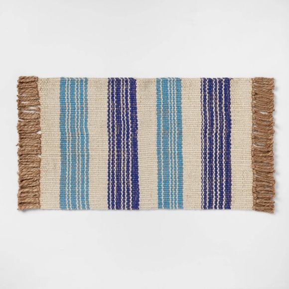 Photo 1 of 34" x 20" Jute Striped Woven Rug Blue - Opalhouse
